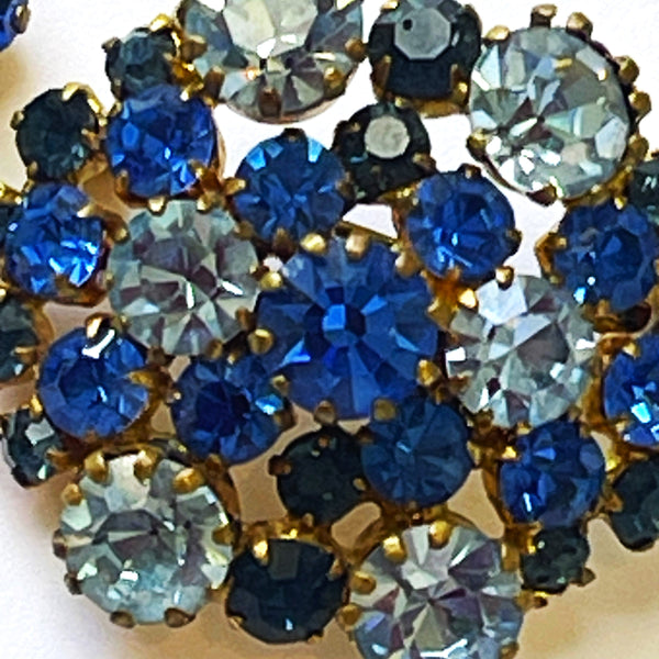 Made in Austria Blue Rhinestone Vintage 60's Brooch and Earrings-Vintageonline-Vintage Online
