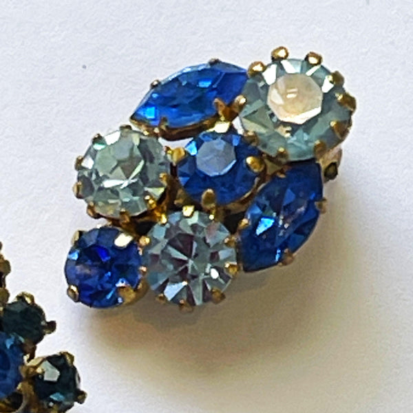 Made in Austria Blue Rhinestone Vintage 60's Brooch and Earrings-Vintageonline-Vintage Online