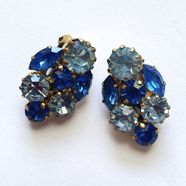 Made in Austria Blue Rhinestone Vintage 60's Brooch and Earrings-Vintageonline-Vintage Online