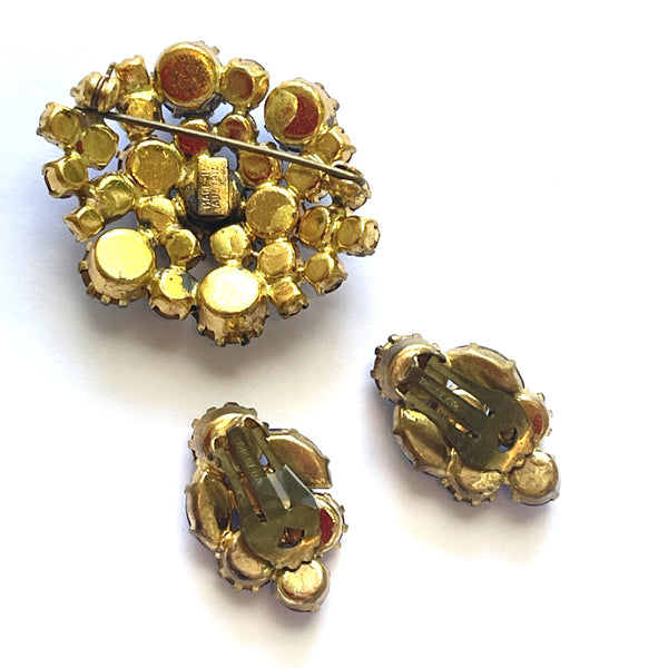 Made in Austria Blue Rhinestone Vintage 60's Brooch and Earrings-Vintageonline-Vintage Online