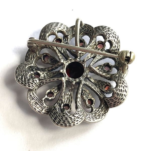 Marcasite & Garnet Sterling Pendant Brooch-Vintageonline-Vintage Online