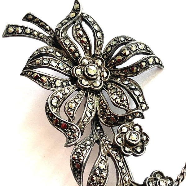 Marcasite Vintage Floral Spray Brooch-Vintageonline-Vintage Online