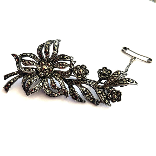 Marcasite Vintage Floral Spray Brooch-Vintageonline-Vintage Online