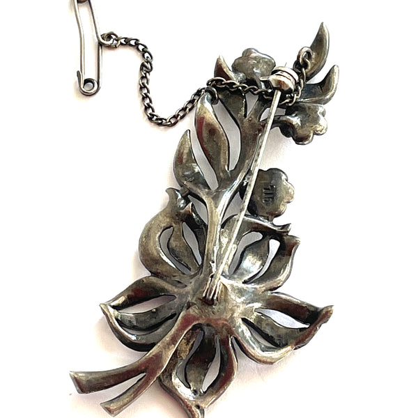 Marcasite Vintage Floral Spray Brooch-Vintageonline-Vintage Online