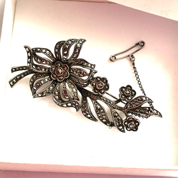 Marcasite Vintage Floral Spray Brooch-Vintageonline-Vintage Online