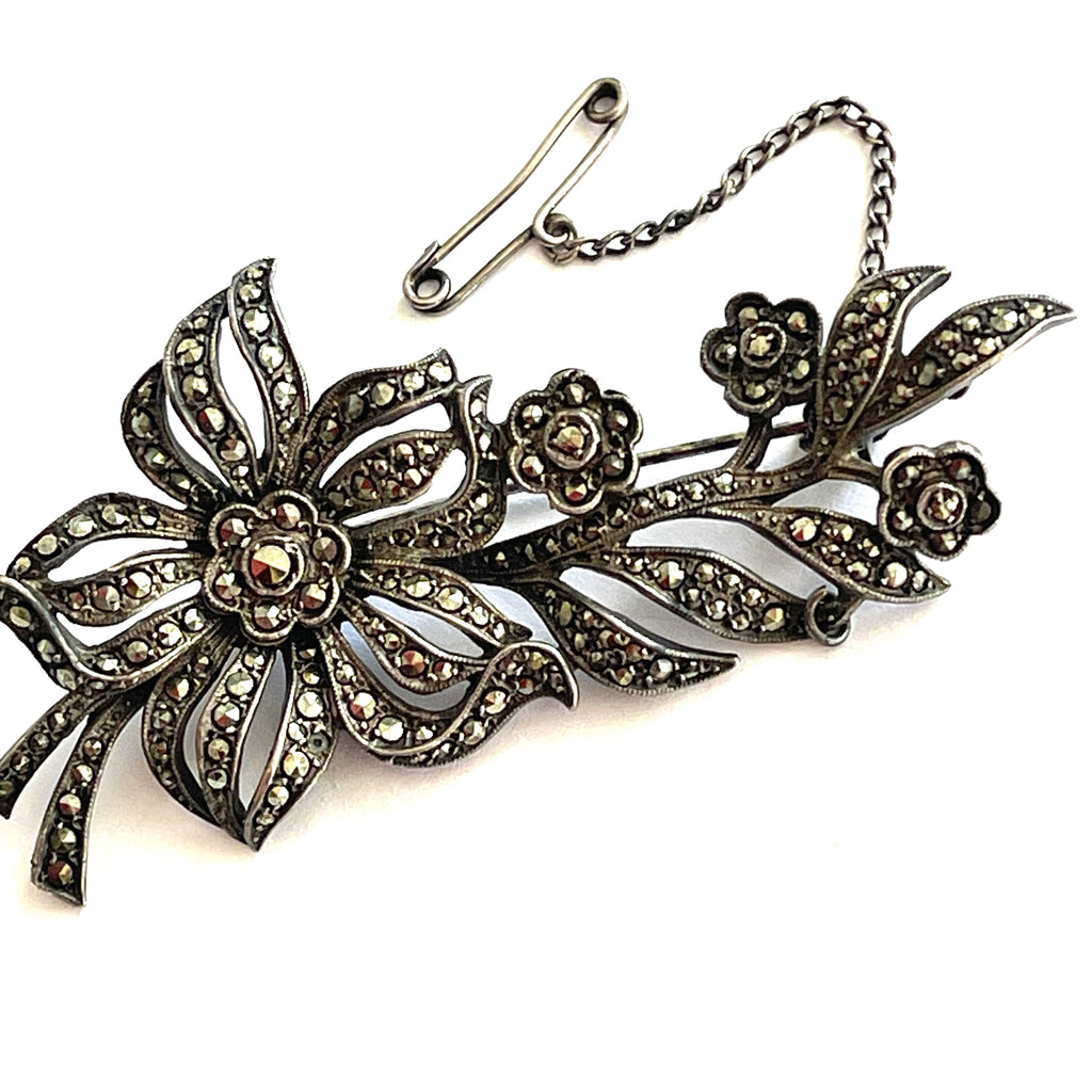 Marcasite Vintage Floral Spray Brooch-Vintageonline-Vintage Online