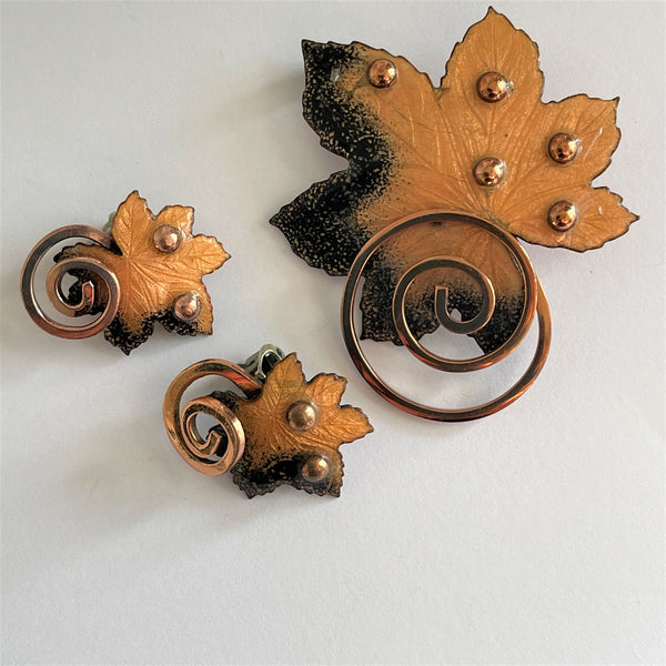 Matisse Vintage 1950's Copper Leaf Brooch & Earrings-Matisse-Renoir USA-Vintage Online