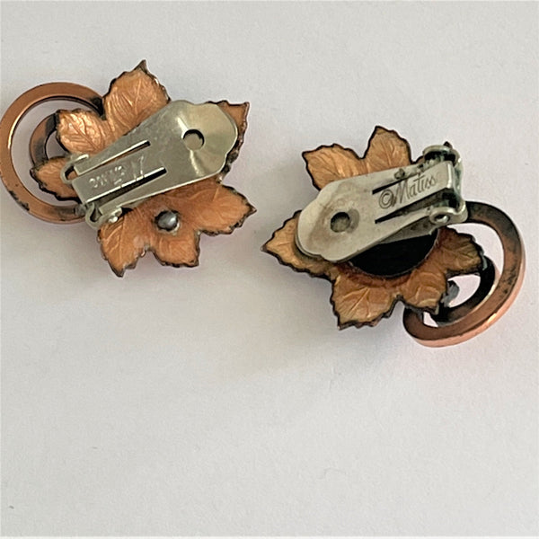 Matisse Vintage 1950's Copper Leaf Brooch & Earrings-Matisse-Renoir USA-Vintage Online
