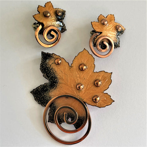 Matisse Vintage 1950's Copper Leaf Brooch & Earrings-Matisse-Renoir USA-Vintage Online