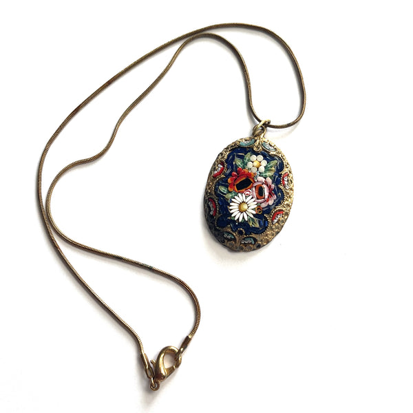 Micro Mosaic Vintage Pendant Necklace-Vintageonline-Vintage Online