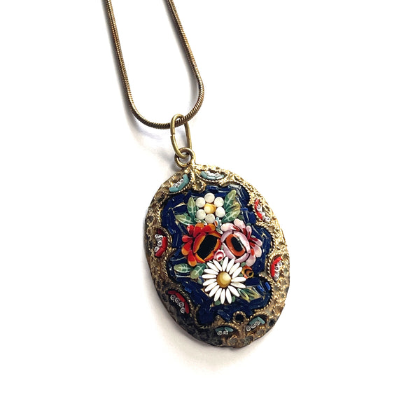 Micro Mosaic Vintage Pendant Necklace-Vintageonline-Vintage Online
