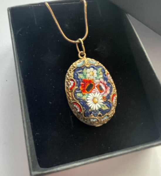 Micro Mosaic Vintage Pendant Necklace-Vintageonline-Vintage Online