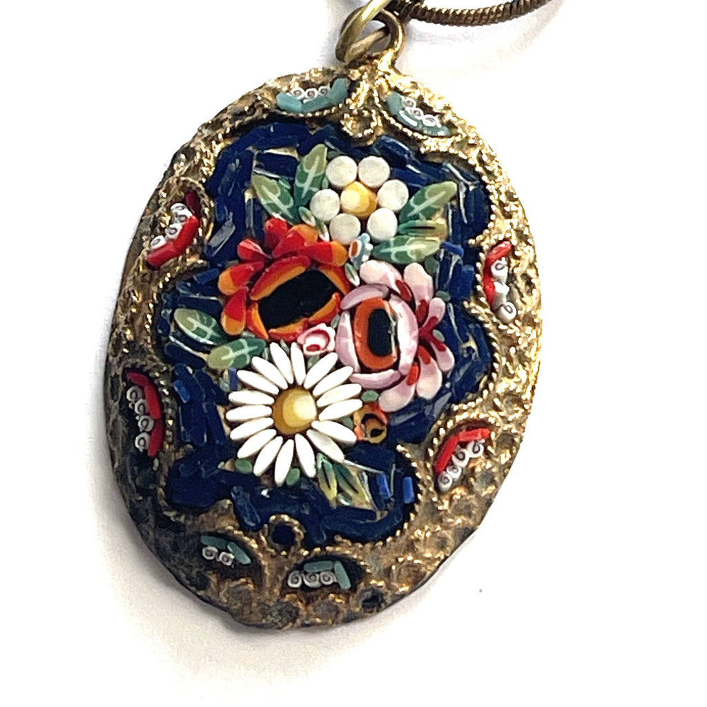 Micro Mosaic Vintage Pendant Necklace-Vintageonline-Vintage Online