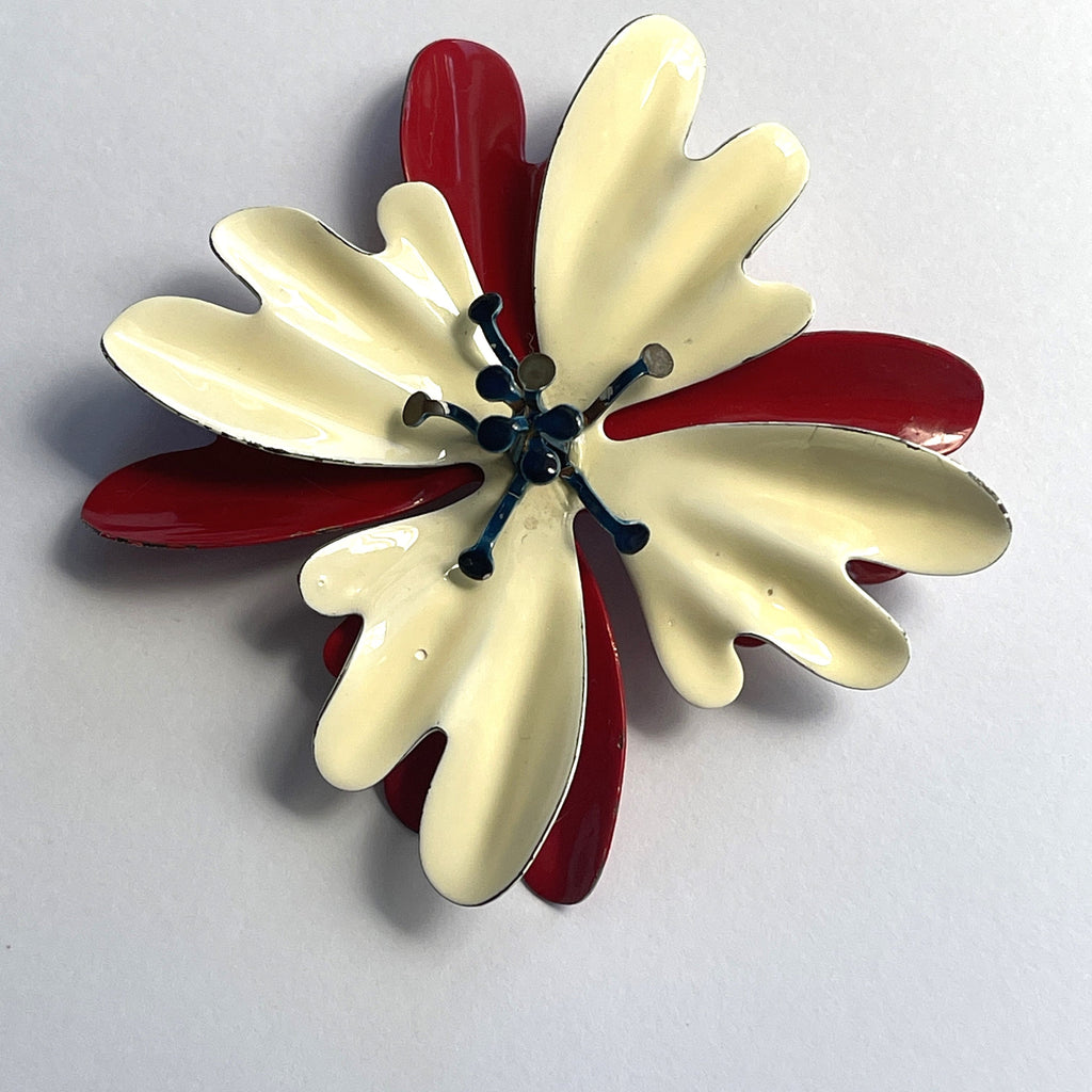 Mid Century 60's Enamel Flower Brooch-Vintageonline-Vintage Online