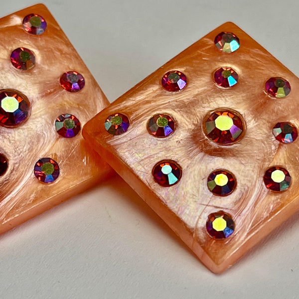 Mid Century Acrylic and Rhinestone Earrings-Vintageonline-Vintage Online