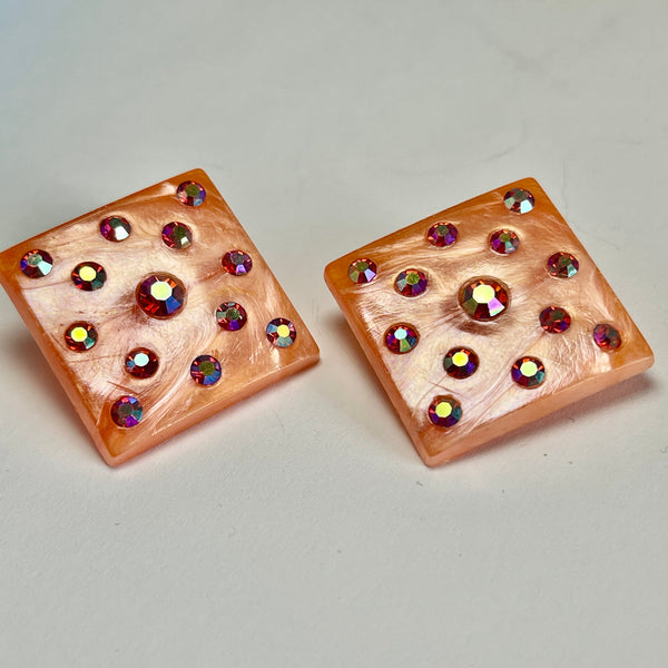 Mid Century Acrylic and Rhinestone Earrings-Vintageonline-Vintage Online