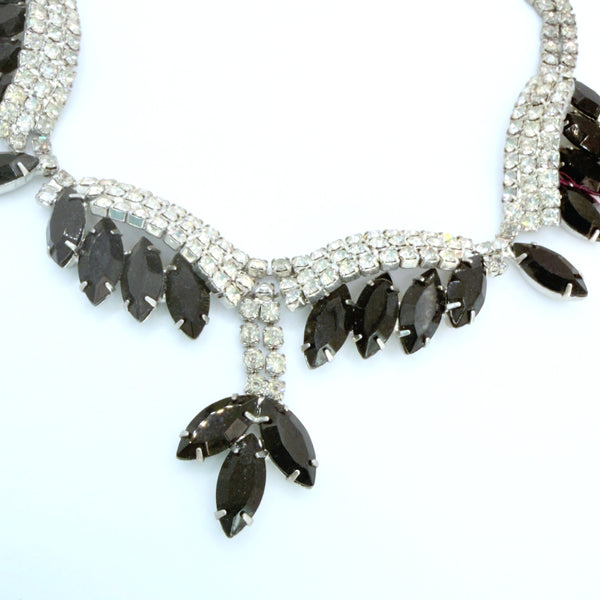 Mid Century Black Rhinestone Necklace-Vintageonline-Vintage Online
