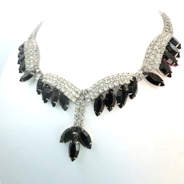 Mid Century Black Rhinestone Necklace-Vintageonline-Vintage Online
