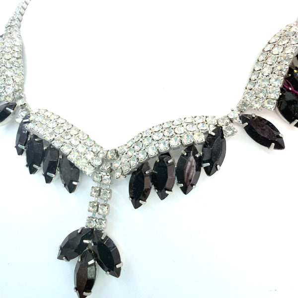 Mid Century Black Rhinestone Necklace-Vintageonline-Vintage Online