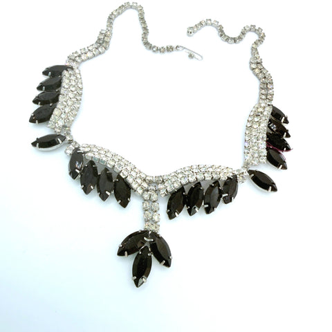 Mid Century Black Rhinestone Necklace-Vintageonline-Vintage Online