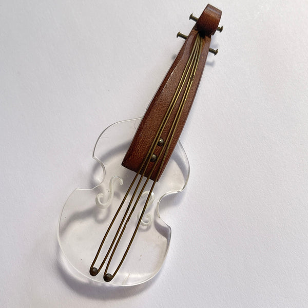 Mid Century Lucite Vintage Violin/Cello Brooch-Vintageonline-Vintage Online