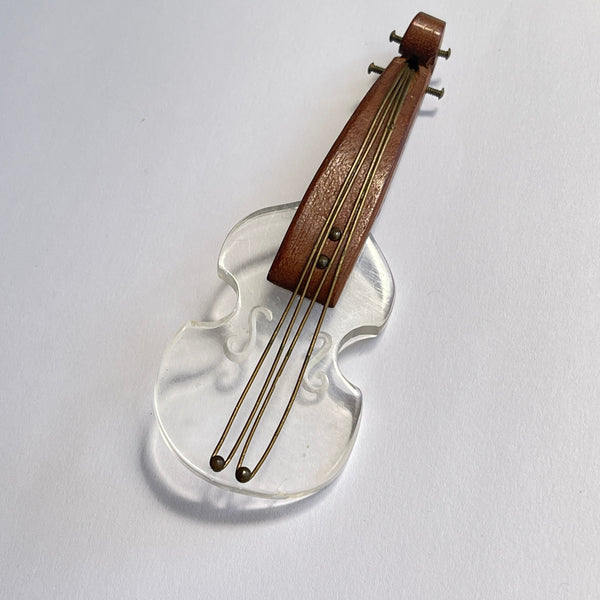 Mid Century Lucite Vintage Violin/Cello Brooch-Vintageonline-Vintage Online