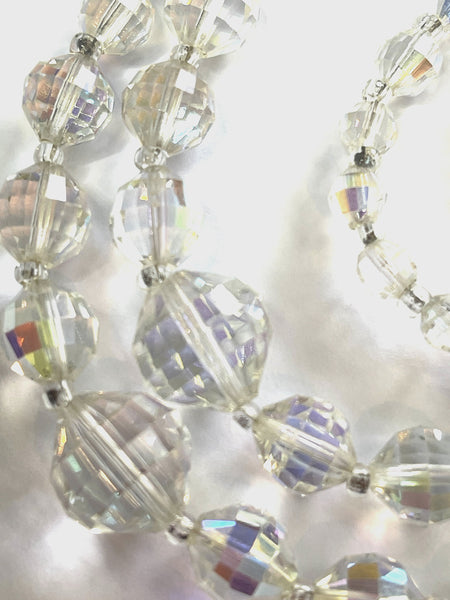 Mid Century Multi Faceted Aurora Borealis Crystal Double Strand Necklace-Vintageonline-Vintage Online