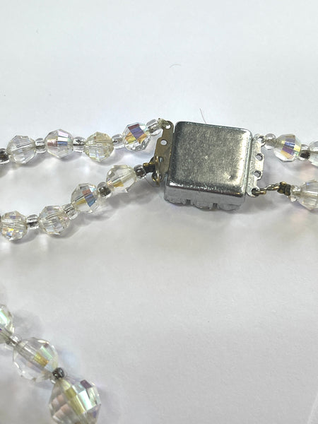 Mid Century Multi Faceted Aurora Borealis Crystal Double Strand Necklace-Vintageonline-Vintage Online