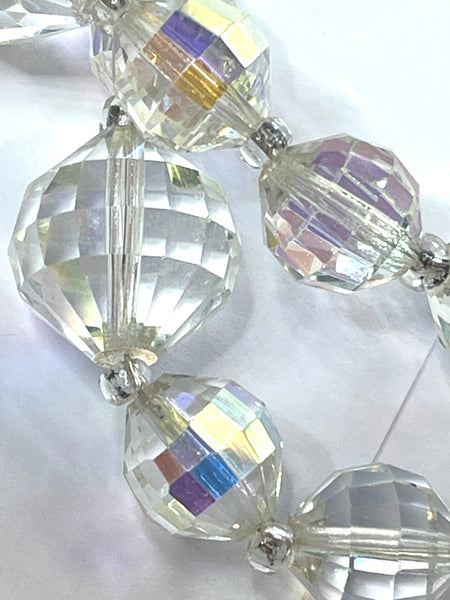 Mid Century Multi Faceted Aurora Borealis Crystal Double Strand Necklace-Vintageonline-Vintage Online