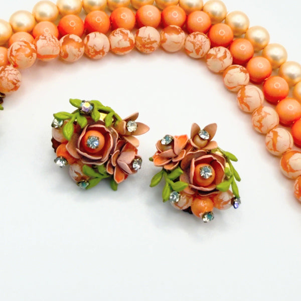 Mid Century Peach Tone Bracelet & Earrings Set-Vintageonline-Vintage Online