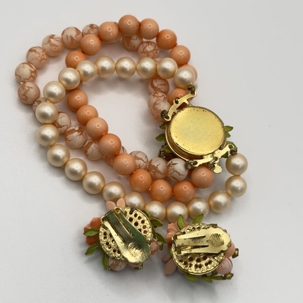 Mid Century Peach Tone Bracelet & Earrings Set-Vintageonline-Vintage Online