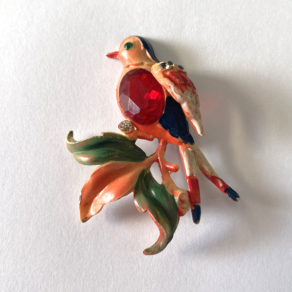 Mid Century Plastic Bird of Paradise Vintage Brooch-Vintageonline-Vintage Online