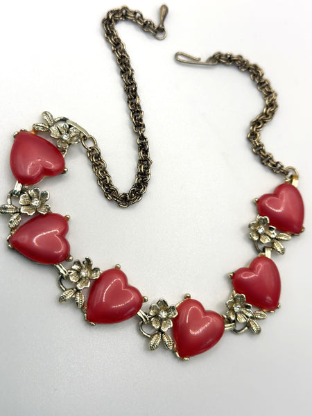 Mid Century Red Lucite Necklace, Bracelet and Earrings-Vintageonline-Vintage Online