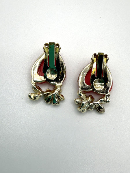 Mid Century Red Lucite Necklace, Bracelet and Earrings-Vintageonline-Vintage Online