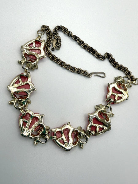Mid Century Red Lucite Necklace, Bracelet and Earrings-Vintageonline-Vintage Online