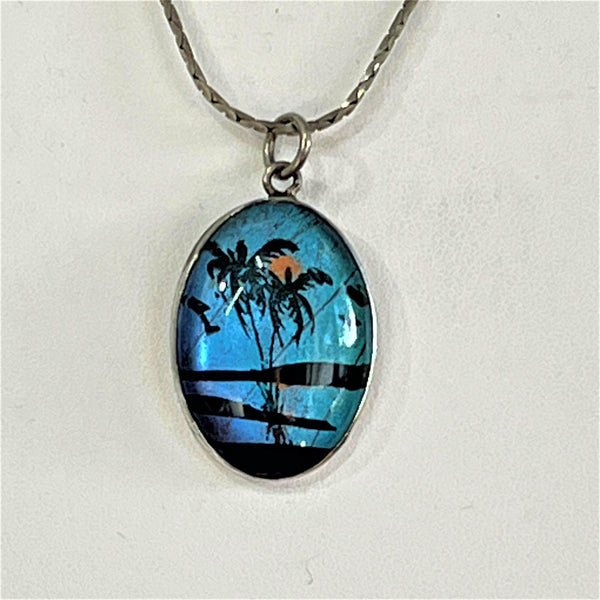 Mid Century Silver Butterfly Wing Pendant and Chain-Vintageonline-Vintage Online