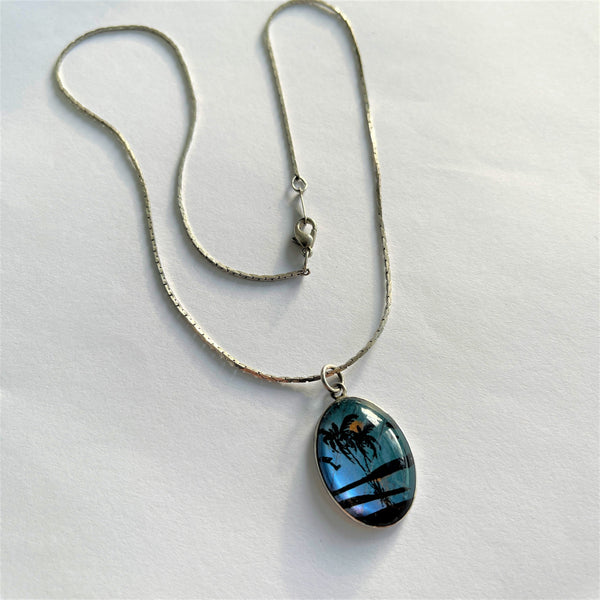 Mid Century Silver Butterfly Wing Pendant and Chain-Vintageonline-Vintage Online