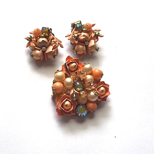 Mid Century Vintage Brooch and Matching Earrings-Vintageonline-Vintage Online