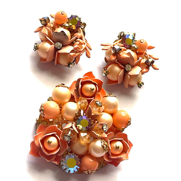 Mid Century Vintage Brooch and Matching Earrings-Vintageonline-Vintage Online