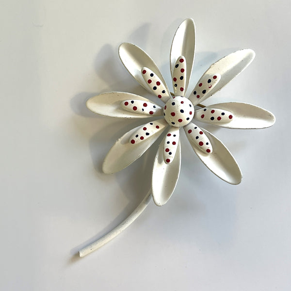 Mid Century Vintage Daisy Head Metallic Brooch-Vintageonline-Vintage Online