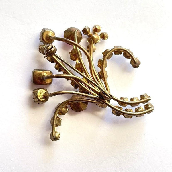 Mid Century Vintage Pink & Clear Rhinestone Brooch-Vintageonline-Vintage Online