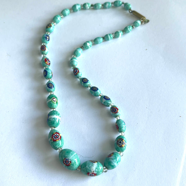 Millefiori Glass Bead Vintage Necklace-Vintageonline-Vintage Online