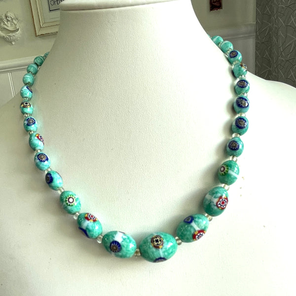 Millefiori Glass Bead Vintage Necklace-Vintageonline-Vintage Online