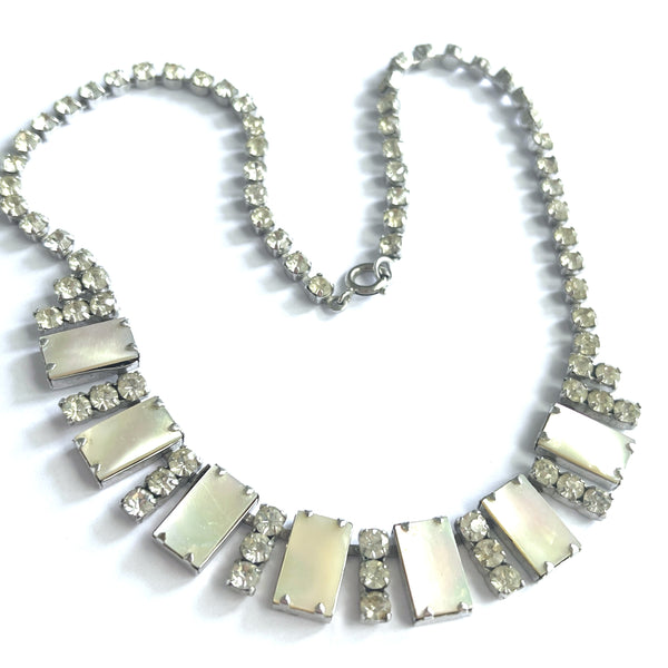 Mother of Pearl & Rhinestone Vintage Necklace-Vintageonline-Vintage Online