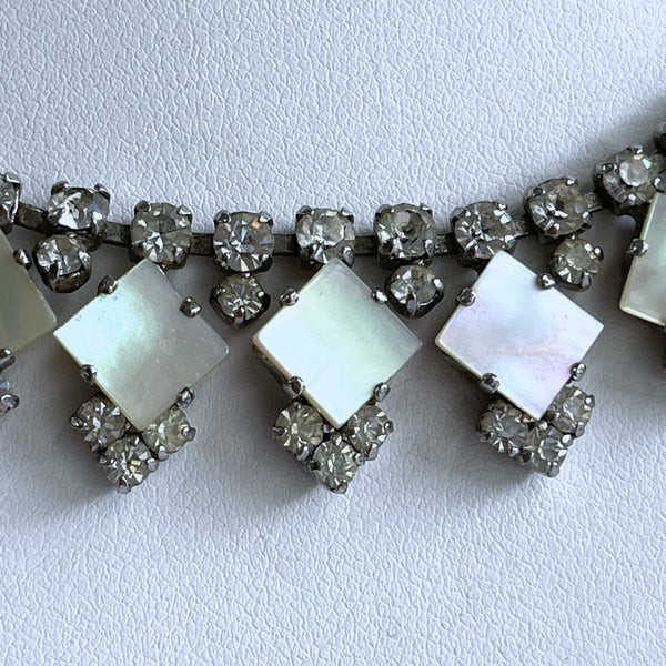 Mother of Pearl & Rhinestone Vintage Necklace-Vintageonline-Vintage Online