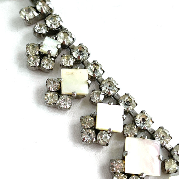 Mother of Pearl & Rhinestone Vintage Necklace-Vintageonline-Vintage Online