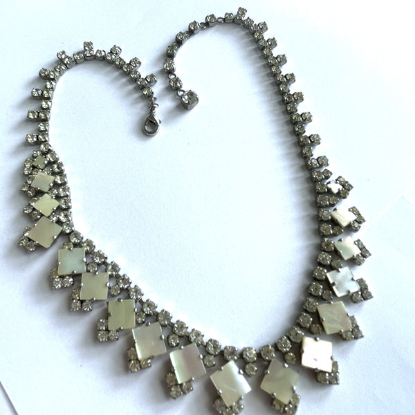 Mother of Pearl & Rhinestone Vintage Necklace-Vintageonline-Vintage Online