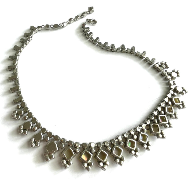 Mother of Pearl & Rhinestone Vintage Necklace-Vintageonline-Vintage Online