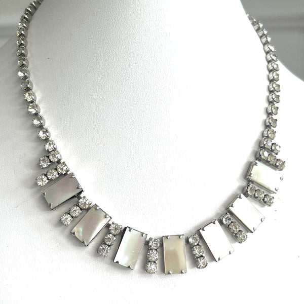 Mother of Pearl & Rhinestone Vintage Necklace-Vintageonline-Vintage Online
