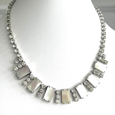 Mother of Pearl & Rhinestone Vintage Necklace-Vintageonline-Vintage Online